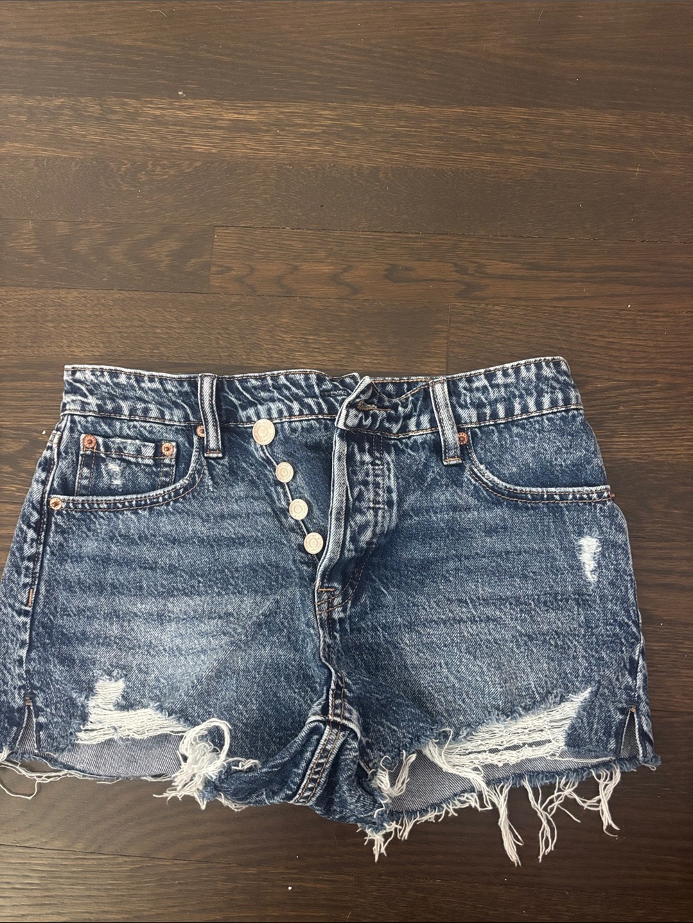 Aeropostale Distressed Acid-Wash Jean Shorts - Dark Blue